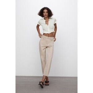 Khaki Denim Zara Mom Jeans w/ Raw Hem (NWT)